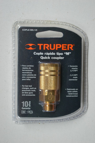 Cople Rápido Tipo M. Conexión Macho 1/4 Npt. Truper