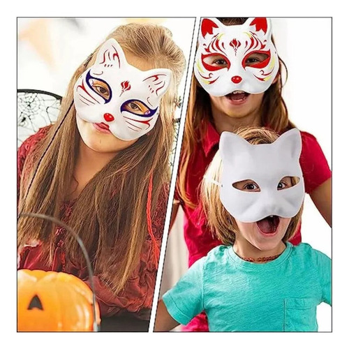 6 Máscaras Gato + 2 Pincéis + 12 Cores De Tinta + 1 Paleta
