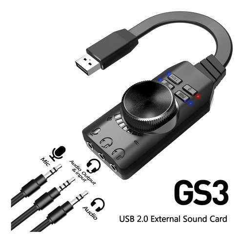 Imagen 1 de 6 de Gs3 Usb 2.0 Tarjeta De Sonido Externo Virtual 7.1 Canal Soni