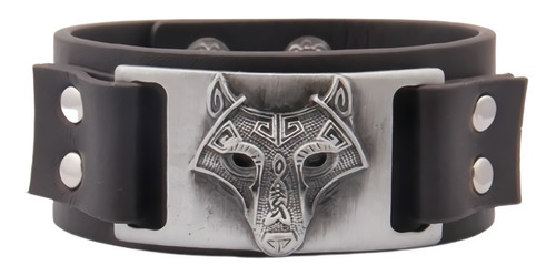 Pulsera Manillas Brazalete Lobo Ajustable Cuero Hombre Mujer