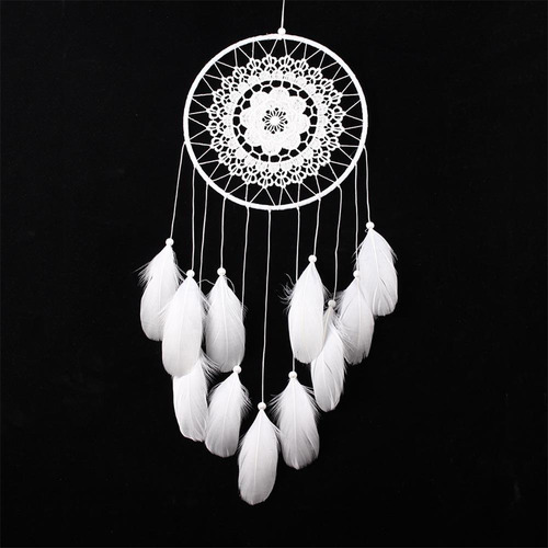 Set 2 Atrapasueños Negro Y Blanco Colgantes Con Plumas