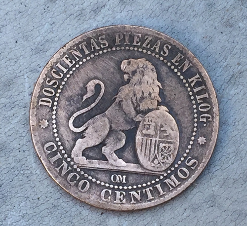 Moneda Española Cinco Gramos 5 Céntimos Año 1870 Cobre Hay 5