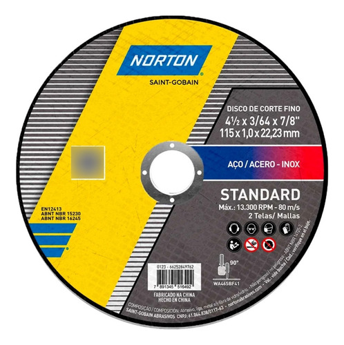 Disco Corte Fino 4.1/2x3/64x7/8 Standart Norton Kit 24 Uns
