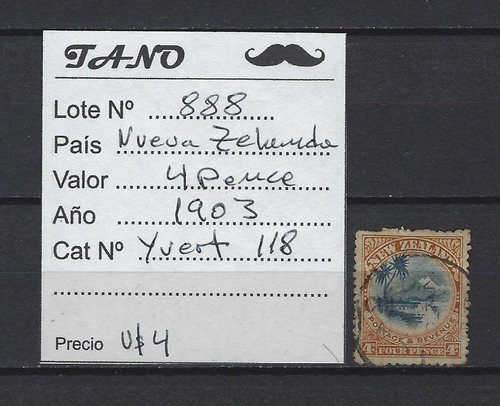 Lote888 Nueva Zelanda 4 Pence Año 1903 Yvert# 118