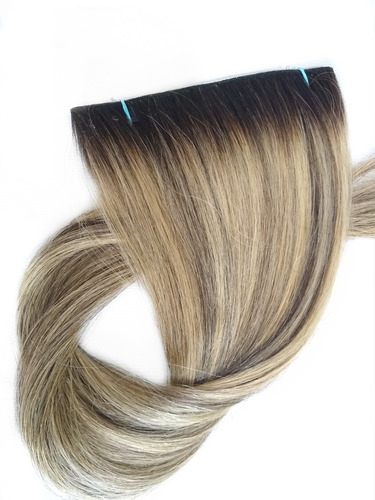 Imagem 2 de 5 de Cabelo Humano Loiro Mechado Brasileiro Fita Adesiva 50g 55cm