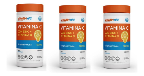 Polvo Bebible Vitamina C Zinc + Vitamina D Sistema Inmune X3