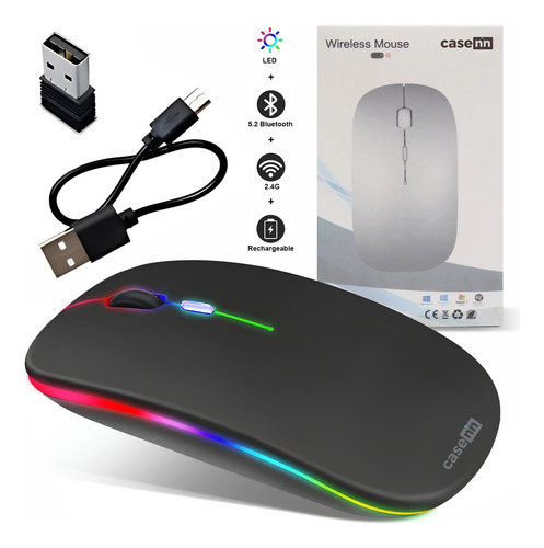 C Mouse Sem Fio Recarregável Rgb 2.4ghz Bluetooth Casenn