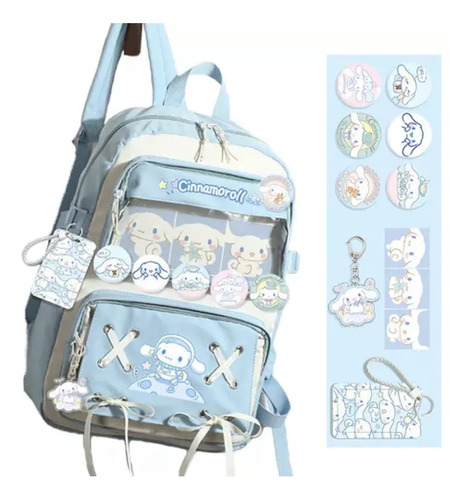 Mochila Kawaii Cinnamoroll For Adolescentes Con Alfileres Y