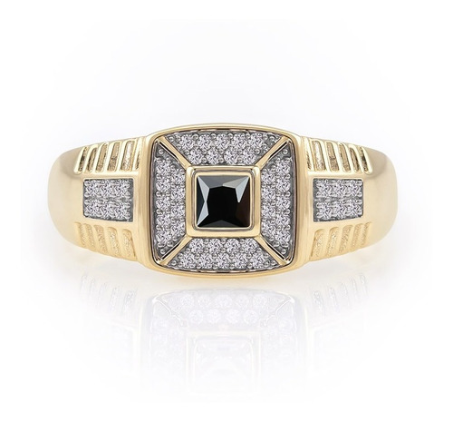 Anillo Caballero Franco Oro,  Zirconia Negra 14k