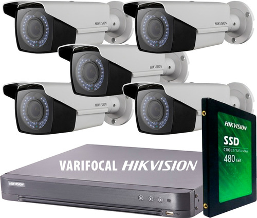 Kit Seguridad Hikvision Dvr 8 +dis + 5 Camaras 2mp Varifocal