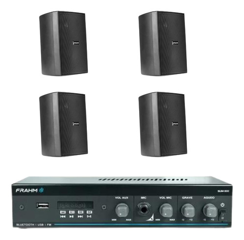 Kit Frahm Slim 800 Com 4 Caixas Ps200 Preta + Cabo 100m