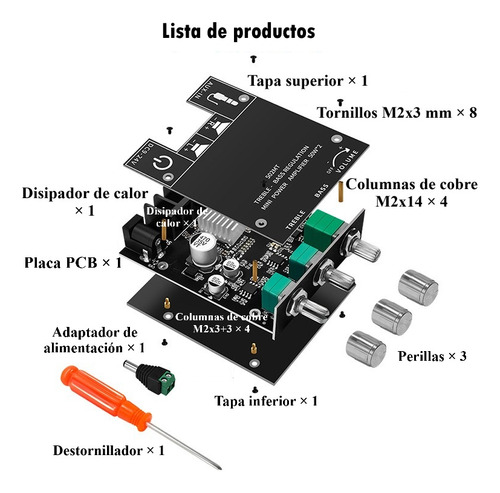 Placa Amplificadora Digital Bluetooth 5.0 50w X 2 2.0 Canales Techwolf, Audio Estéreo De Alta Potencia, Placa Amplificadora De Sonido Para Teatro En Casa Y Bocinas Diy