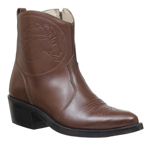 Bota Texana Masculina Em Couro Marrom Com Zíper Agabê 31608