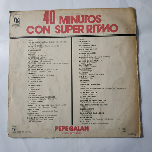 Música Disco Vinilo,40 Minutos Con Super Ritmo Pepe Galan (Usado)