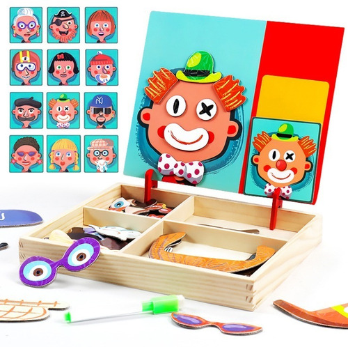 Juego Puzzle Magnético En Madera Rasgos Faciales Para Niños 