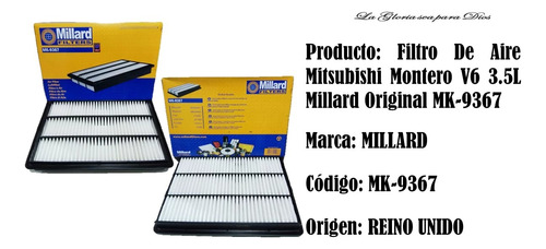 Filtro Aire Millard Mk-9367 Mitsubishi Montero V6 3.5l 