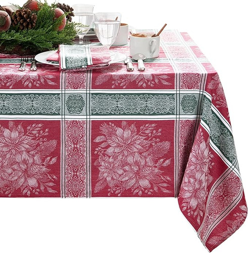 Elrene Home Fashions Mantel Algodon Tejido Navidad Rojo Y Ve