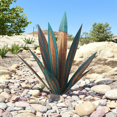 R 11 Escultura Rústica De Tequila Con Arte En Metal, Jardín, Color Azul