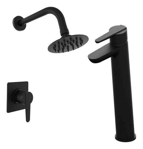 Griferia Combo Baño Ducha+lavatorio Alto Hidromet Flat Black