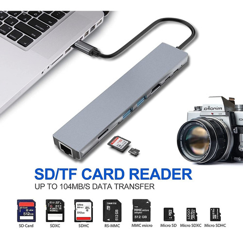 Hub Adaptador 8 En 1 Para Macbook Air Tipo C A Hdmi Us