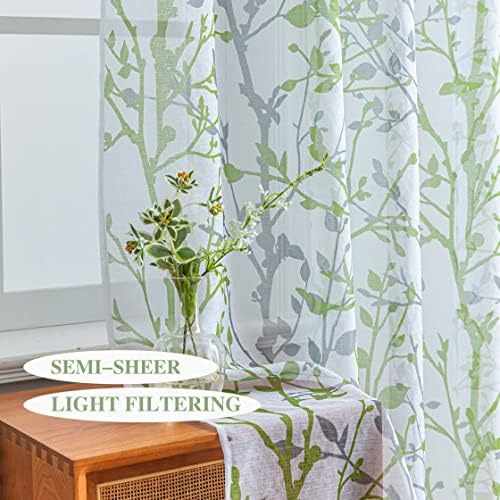 Juego De 2 Paneles De Cortinas Blancas De Color Verde Salvia