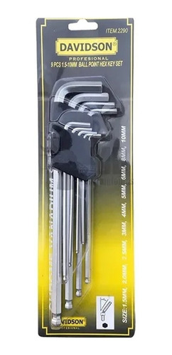 Imagen 6 de 7 de Llaves Allen Punta Bola Redonda X 9 Piezas Davidson 2290