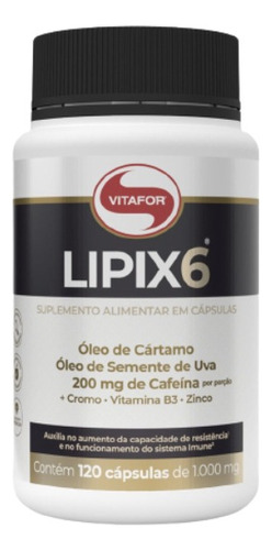 Lipix 6 - 120 Cápsulas - Óleo De Cartamo + Cafeína - Vitafor Sabor Sem sabor