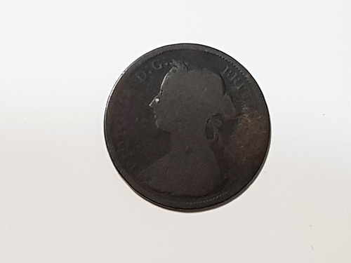 Moneda Gran Bretaña Half Penny Circa 1880 1 Lado Borrado
