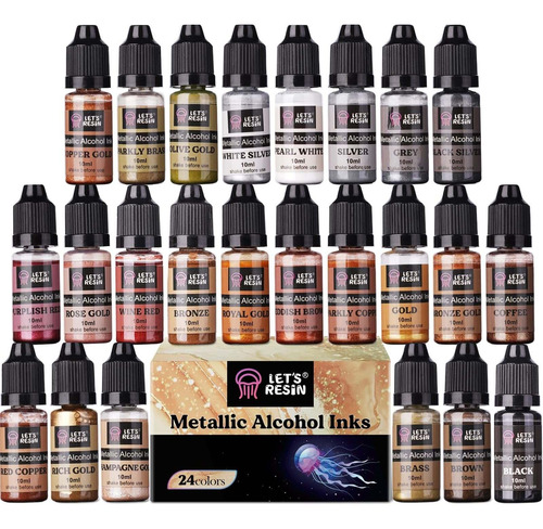 Let's Resin Juego Tinta Alcohol Metalica 24 Color Resina Uno