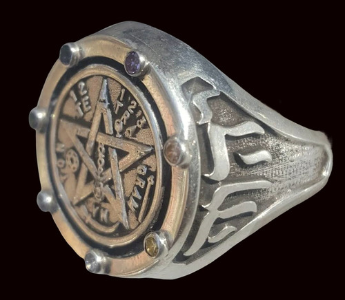 Anillo Tetragramaton Con Piedras En Plata 2 Cm Art 243