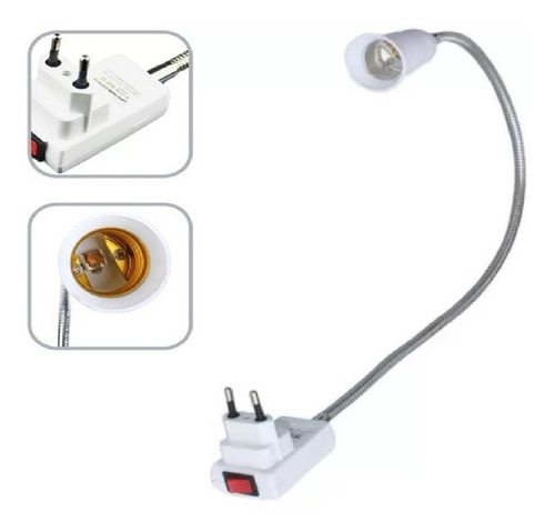 2 Tomada Soquete Flexível Lâmpada E27 40cm Interruptor Luz