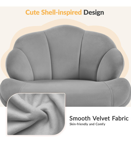 Silla De Tocador Terciopelo Con Ruedas Gris Claro Ajustable