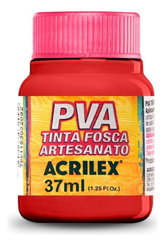 Tinta Pva Fosca Acrilex 37ml Para Artesanato Cores Diversas Cor Vermelho Vivo