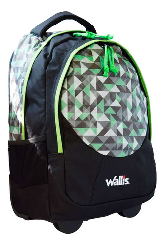 Mochila Ruedas Triángulos Poliéster Semi-impermeable Wallis Color Verde