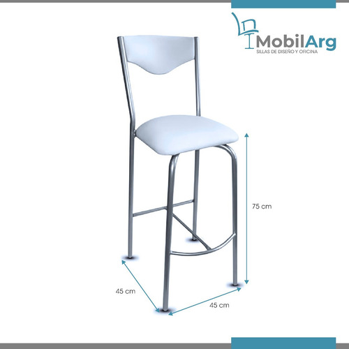 Banqueta Alta Para Barra Taburete Desayunador Tapizada Estructura Reforzada Caño Metalizado C/ Acabado De La Estructura Gris Color Blanco