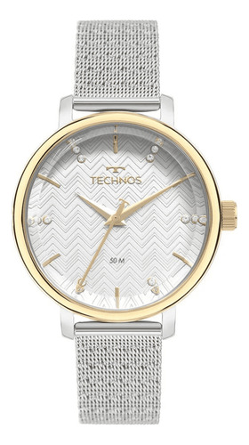 Relógio Technos Feminino Style Prata Dourado Pedras Fashion