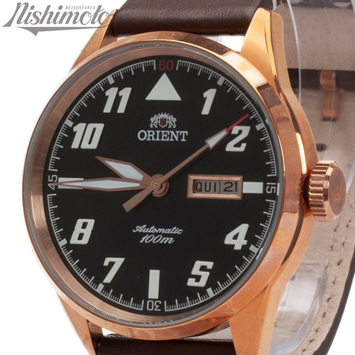Relógio Orient Masculino Automático 469rp001 Bronze Couro