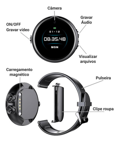 Câmera Relógio De Pulso Espião Com Modo De Tirar Foto