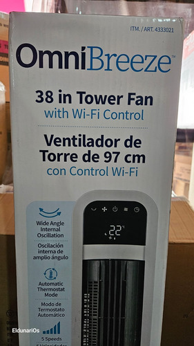 Ventilador De Torre Omnibreeze C/ Control Wifi Blanco 4 Modo