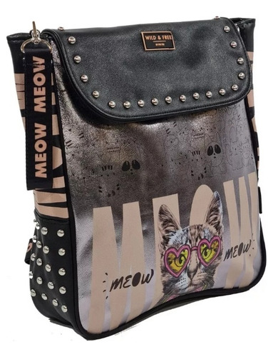 Mochila Simil Cuero Teens Urbana Meow Phi Phi