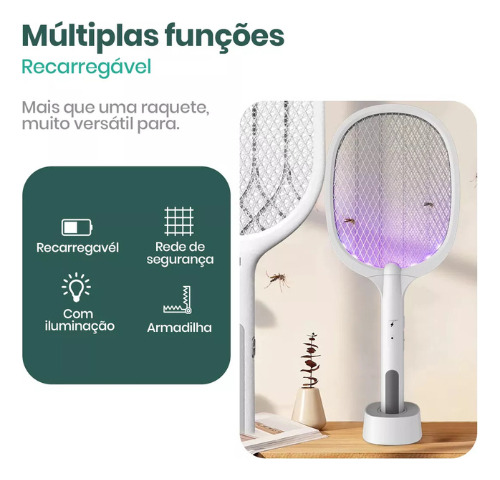 Raquete Elétrica De Matar Mosquito Com Armadilha De Led