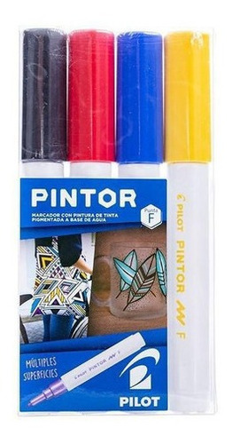 Set Marcador Pintor Fino Negro, Rojo, Azul, Amarillo Pilot