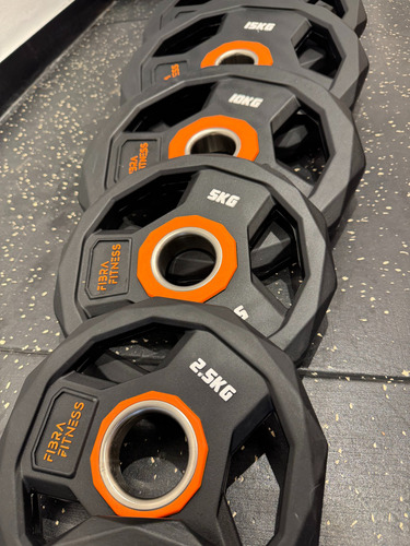 Disco Olimpico 10 Kg Recubierto Engomado Calibrado 50 Mm Gym Negro Con Naranja