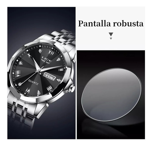 Reloj De Cuarzo Casual De Acero Impermeable Para Hombre Plateado Plateado Negro