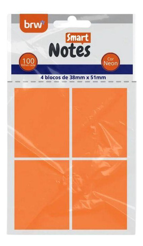 Blocos De Notas Adesivas - Brw - Smart Notes Neon - Laranja