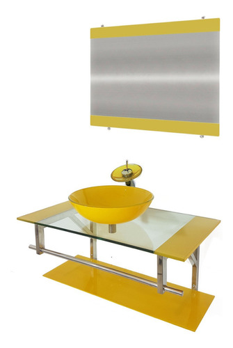 Gabinete De Vidro 80cm Inox Com Cuba Redonda Amarelo Agwt
