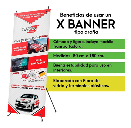 Imagen 9 de 9 de Porta X Banner Publicitario De Fibra De Vidrio 80x180