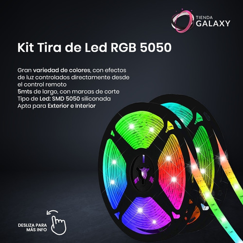 Imagen 2 de 10 de Tira Led Rgb 5050 Exterior 5mts + Fuente Y Control Remoto