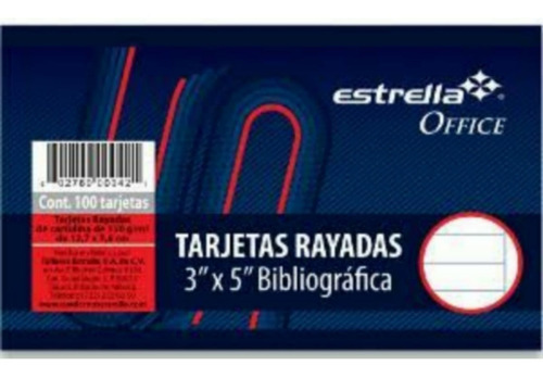 Tarjetas Rayadas 3 X5 Bibliografica C/100 Estrella