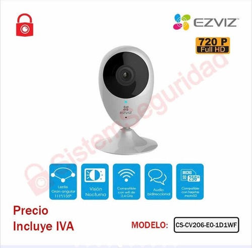 Imagen 2 de 2 de Camara Ip Wifi Inalambrica Audio 1mp Cs-cv206 Ezviz